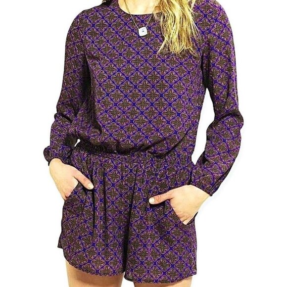 Lucca Couture Medallion Paisley Long Sleeve Chic Romper US Women's XS - Picture 1 of 6